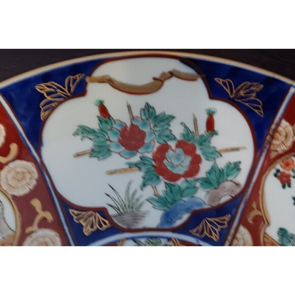 Vintage Japanese Gold Imari Charger Red & Blue Flowers 12" Excellent Condition - Picture 6 of 9